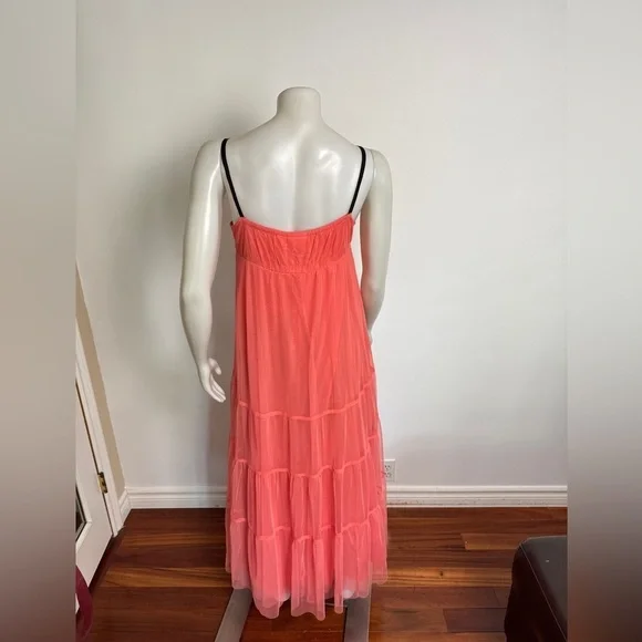 Anthropologie - MAEVE - Tulle, Coral, Tiered Maxi Dress Coral. Medium. - Picture 6 of 11